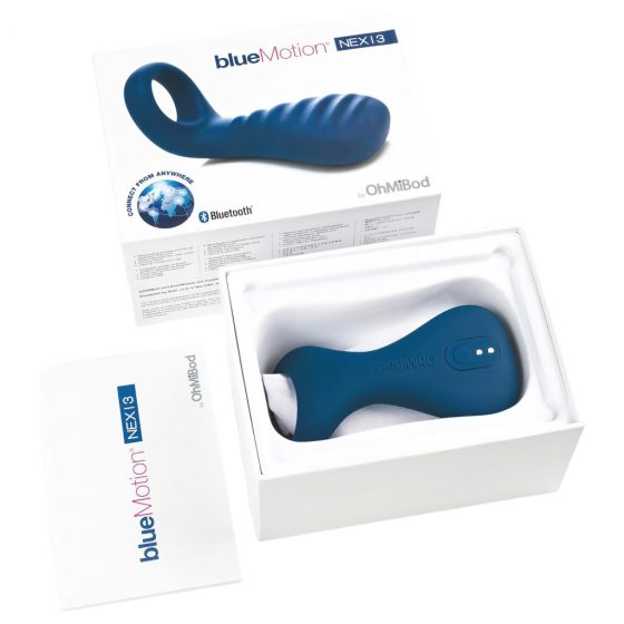 OHMIBOD Bluemotion Nex 3 - inteligentný, nabíjateľný vibračný krúžok na penis (modrý)