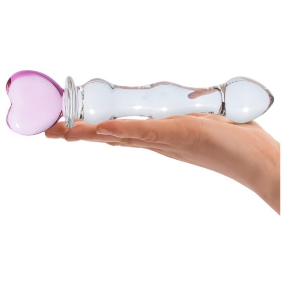 GLAS - sklenené dildo v tvare srdca (priesvitné)