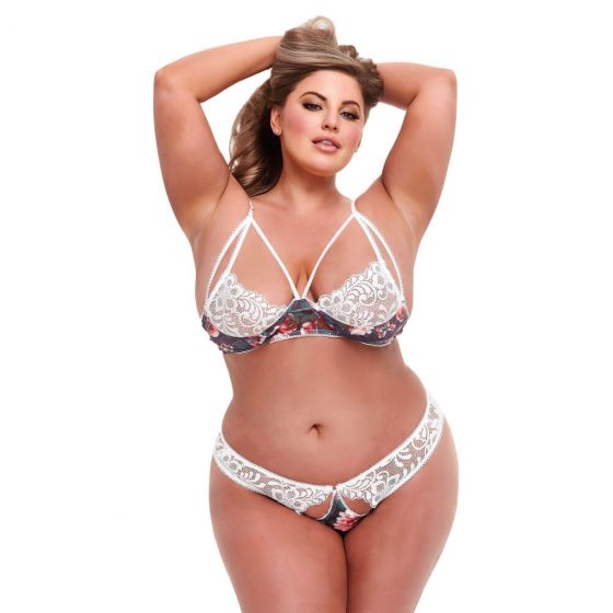 Baci Plus Size - kvetinová, čipkovaná podprsenka s otvoreným zadným dielom