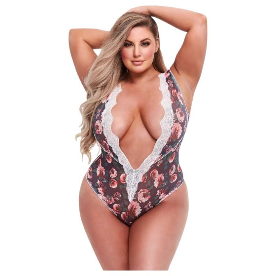 Baci Plus Size - kvetinové, čipkované body